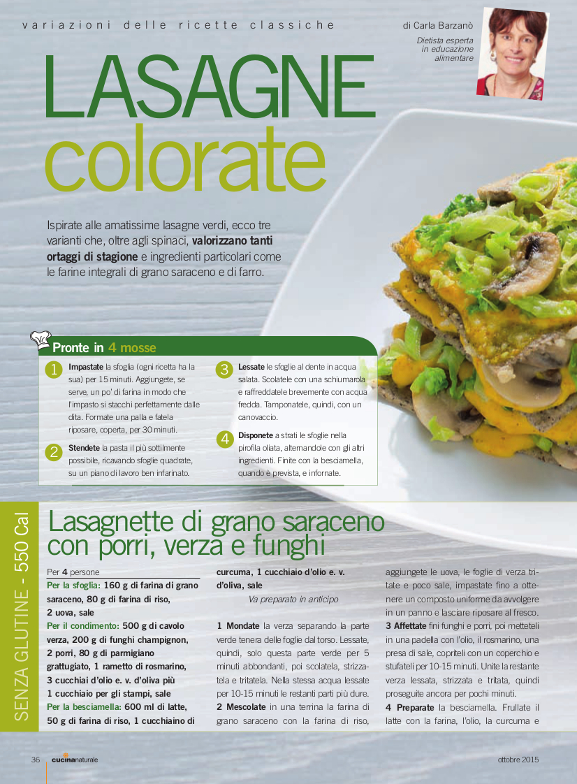 "Lasagne colorate" - Ricette equilibrate, ecologiche e gustose su Cucina Naturale, di Carla Barzanò